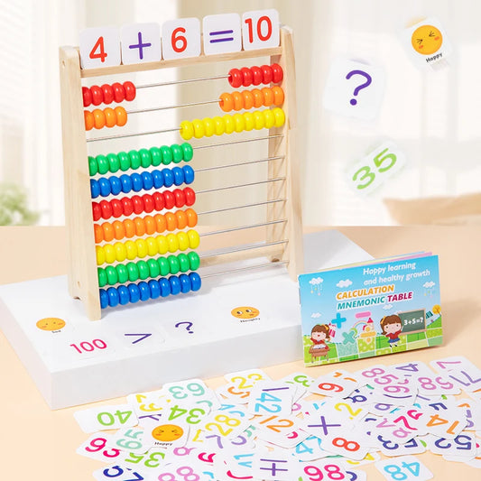 משחק עץ מתמטי – לוח ספירה עם 100 חרוזים, מקלות ספירה וכרטיסיות