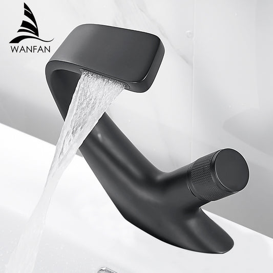 An elegantly designed matte black faucet with one handle