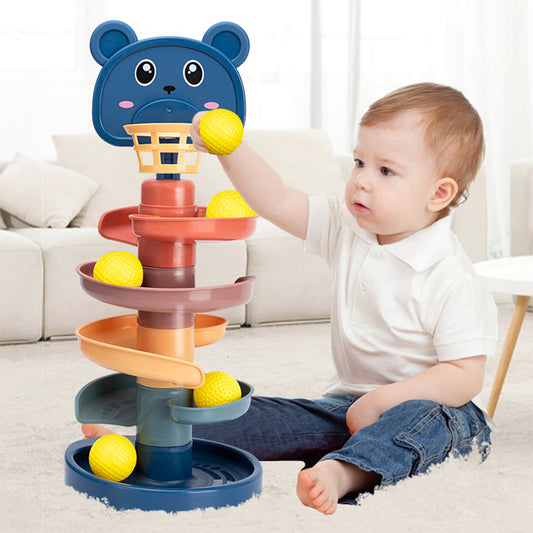 A rotating educational toy with a ball