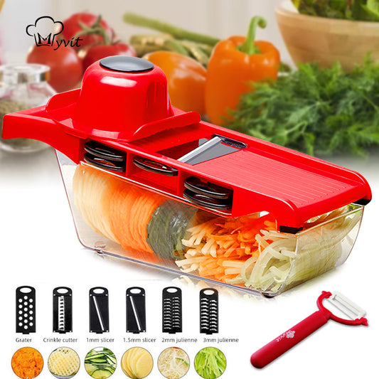 Professional mandolin for cutting vegetables and fruits 6 in 1 + a gift peeler