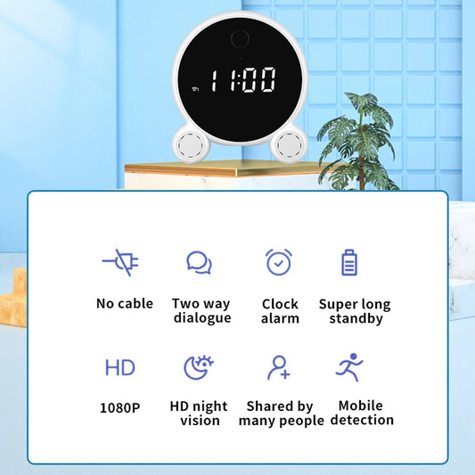 Alarm clock with hidden smart camera and motion sensor